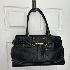 COACH - 10531 Hamptons Black pebble W/brass hardware, shoulder, satchel Bag.